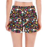 Groovy Hippie Peace Pattern Print Women's Split Running Shorts