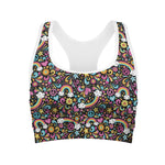 Groovy Hippie Peace Pattern Print Women's Sports Bra