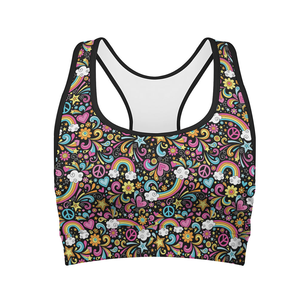 Groovy Hippie Peace Pattern Print Women's Sports Bra