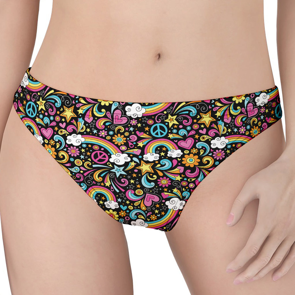 Groovy Hippie Peace Pattern Print Women's Thong