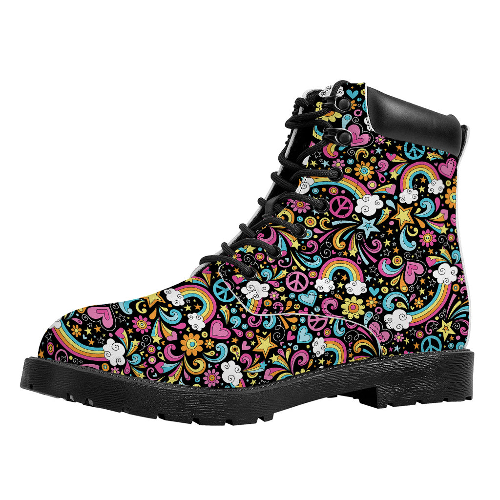 Groovy Hippie Peace Pattern Print Work Boots