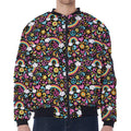 Groovy Hippie Peace Pattern Print Zip Sleeve Bomber Jacket