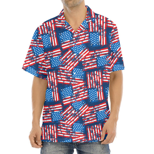 Grunge American Flag Pattern Print Aloha Shirt
