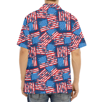 Grunge American Flag Pattern Print Aloha Shirt