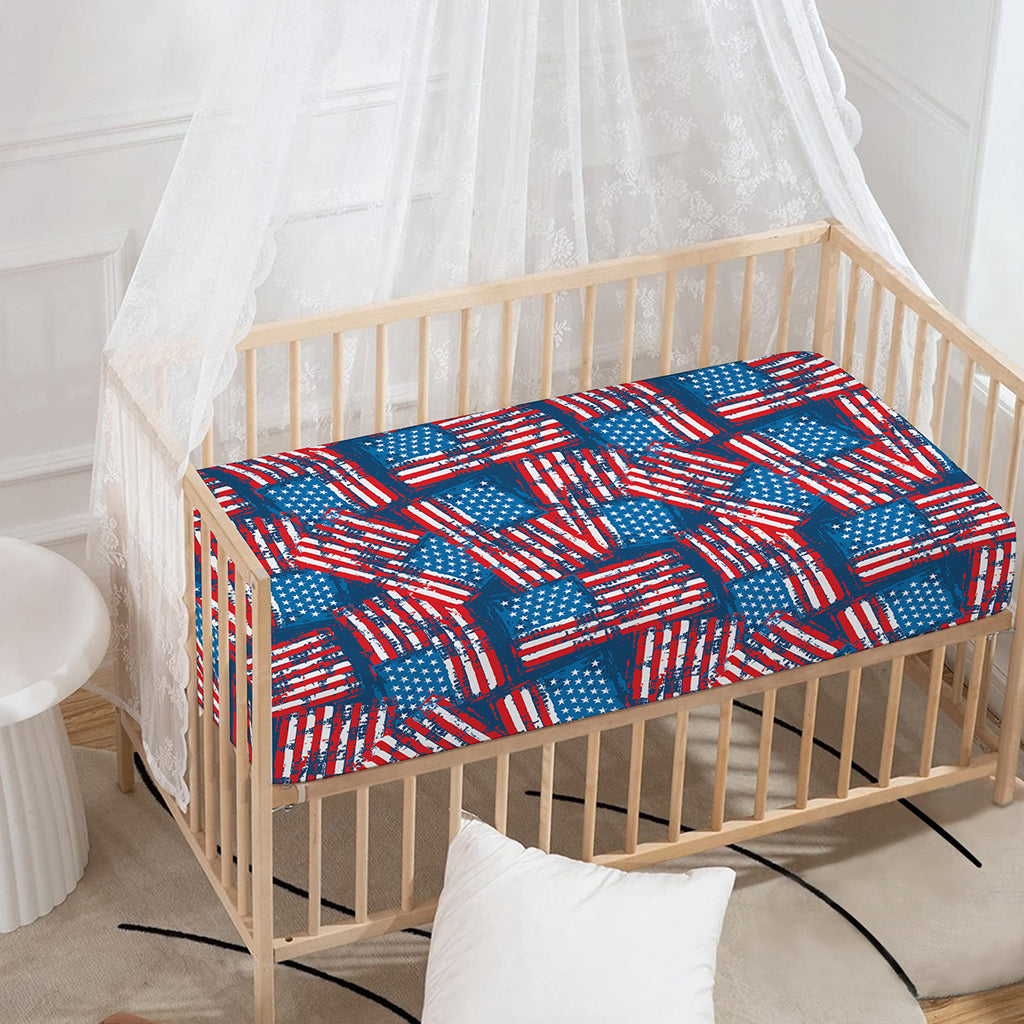 Grunge American Flag Pattern Print Baby Crib Sheet