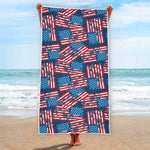 Grunge American Flag Pattern Print Beach Towel