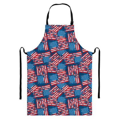 Grunge American Flag Pattern Print Bib Apron With Pocket