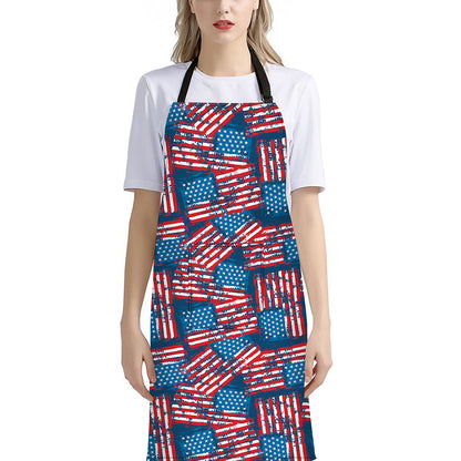 Grunge American Flag Pattern Print Bib Apron With Pocket