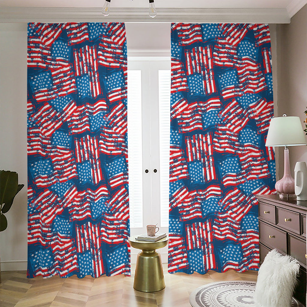 Grunge American Flag Pattern Print Blackout Pencil Pleat Curtains