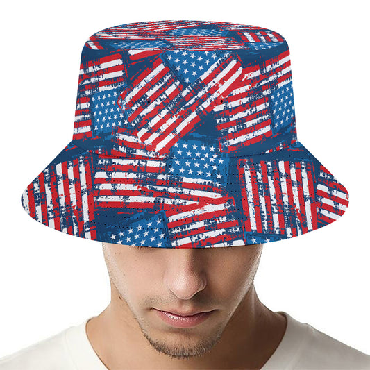 Grunge American Flag Pattern Print Bucket Hat