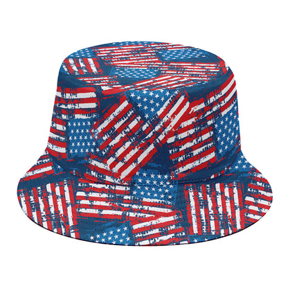 Grunge American Flag Pattern Print Bucket Hat