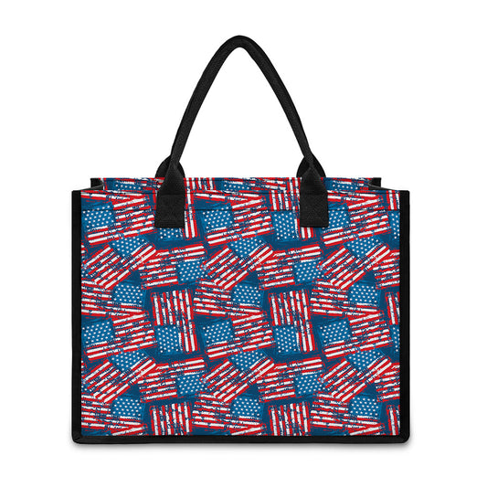 Grunge American Flag Pattern Print Canvas Tote Bag