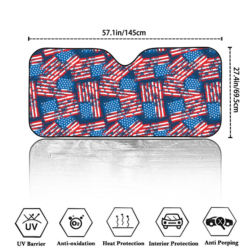Grunge American Flag Pattern Print Car Windshield Sun Shade