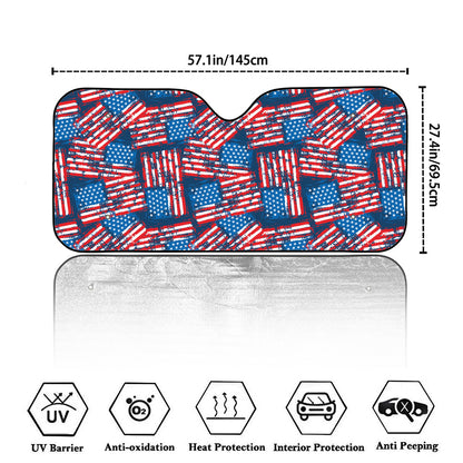 Grunge American Flag Pattern Print Car Windshield Sun Shade