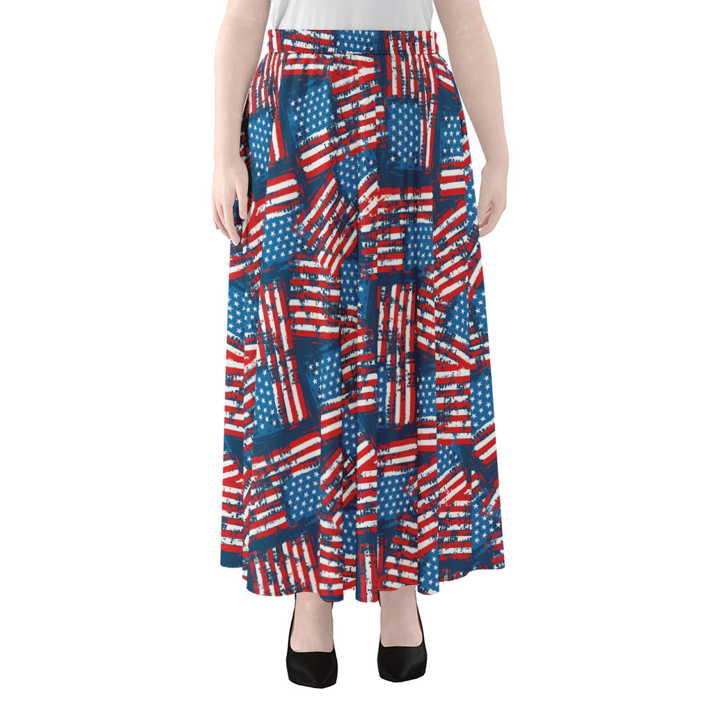 Grunge American Flag Pattern Print Chiffon Maxi Skirt