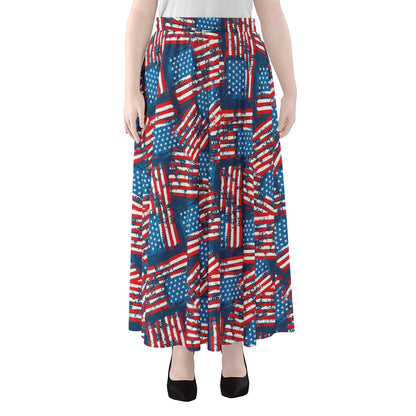 Grunge American Flag Pattern Print Chiffon Maxi Skirt