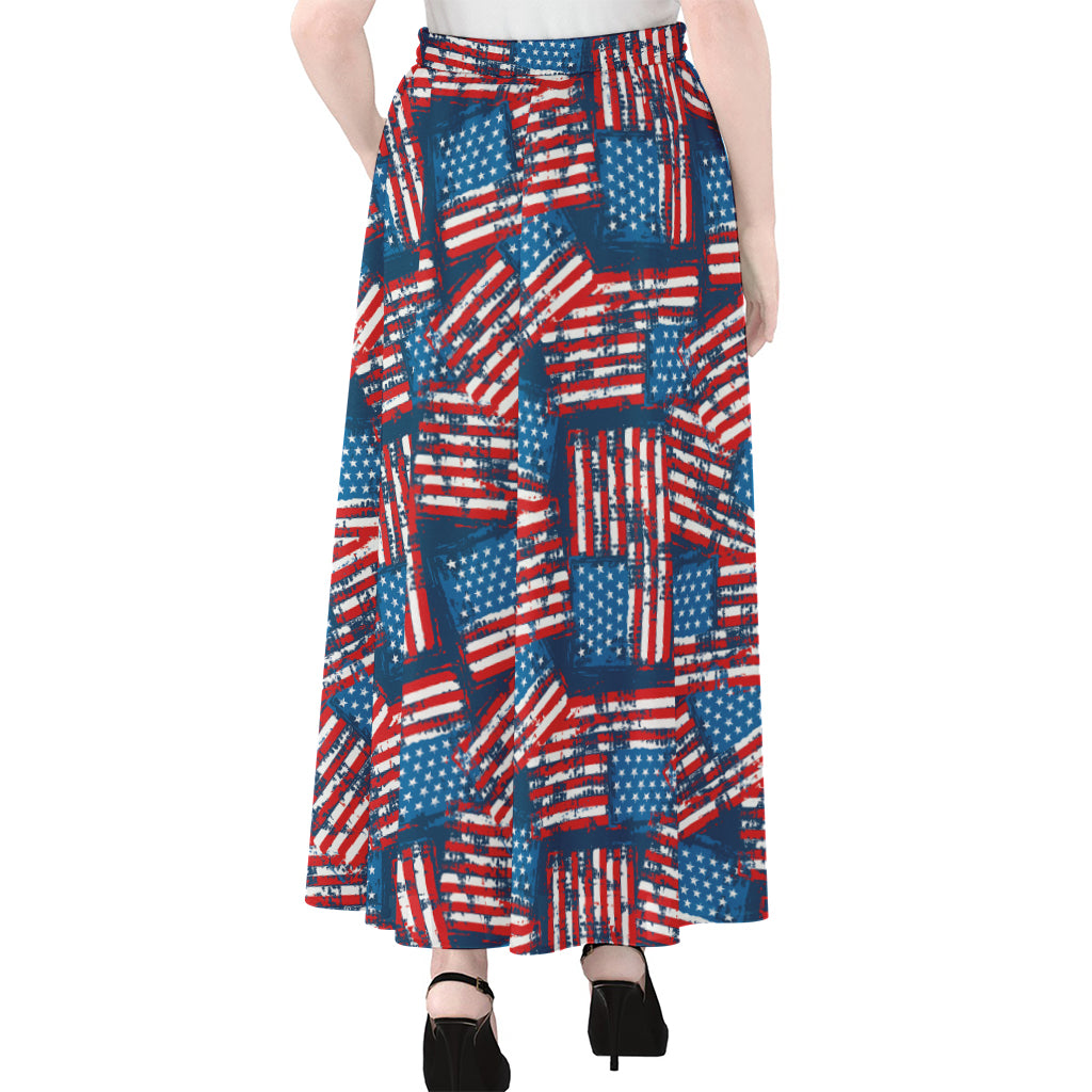 Grunge American Flag Pattern Print Chiffon Maxi Skirt