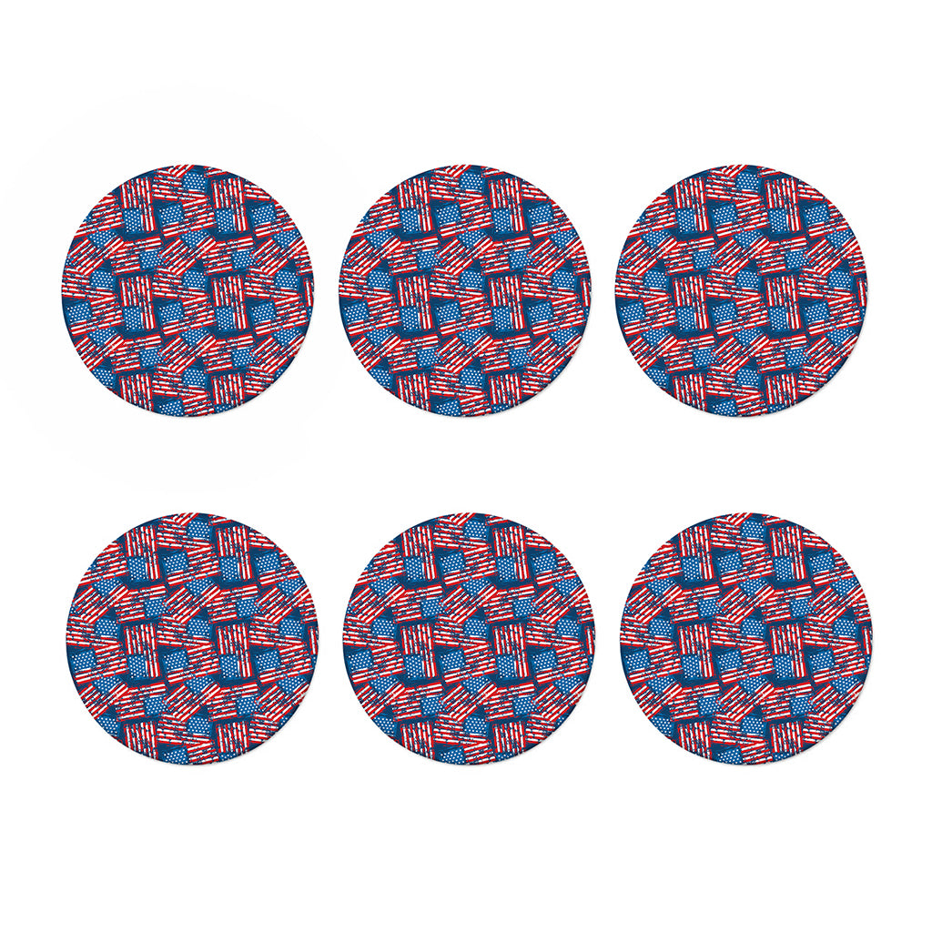 Grunge American Flag Pattern Print Coaster Set