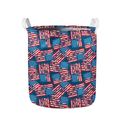 Grunge American Flag Pattern Print Collapsible Laundry Basket