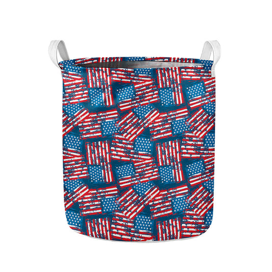 Grunge American Flag Pattern Print Collapsible Laundry Basket