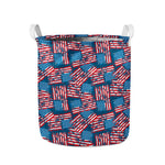 Grunge American Flag Pattern Print Collapsible Laundry Basket