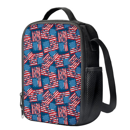 Grunge American Flag Pattern Print Crossbody Lunch Bag