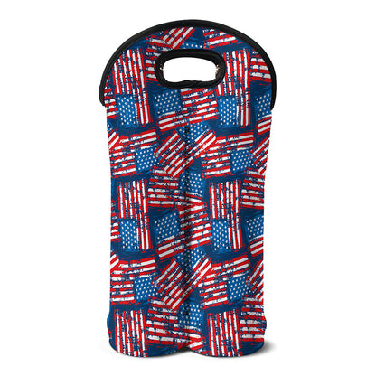 Grunge American Flag Pattern Print Double Neoprene Wine Tote