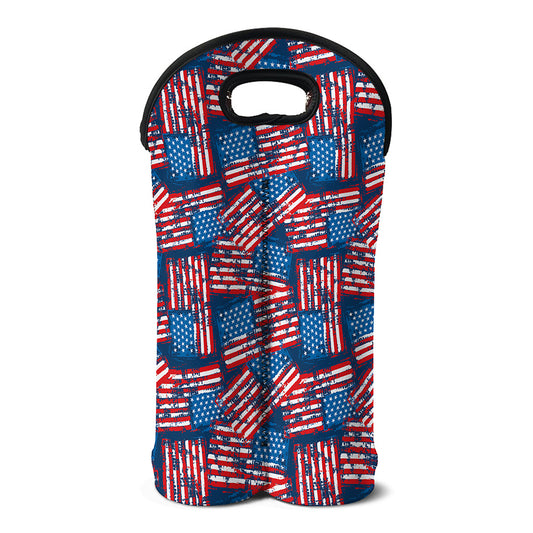 Grunge American Flag Pattern Print Double Neoprene Wine Tote