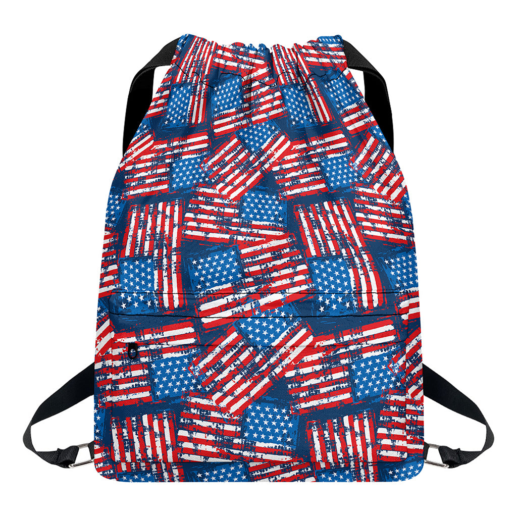 Grunge American Flag Pattern Print Drawstring Backpack