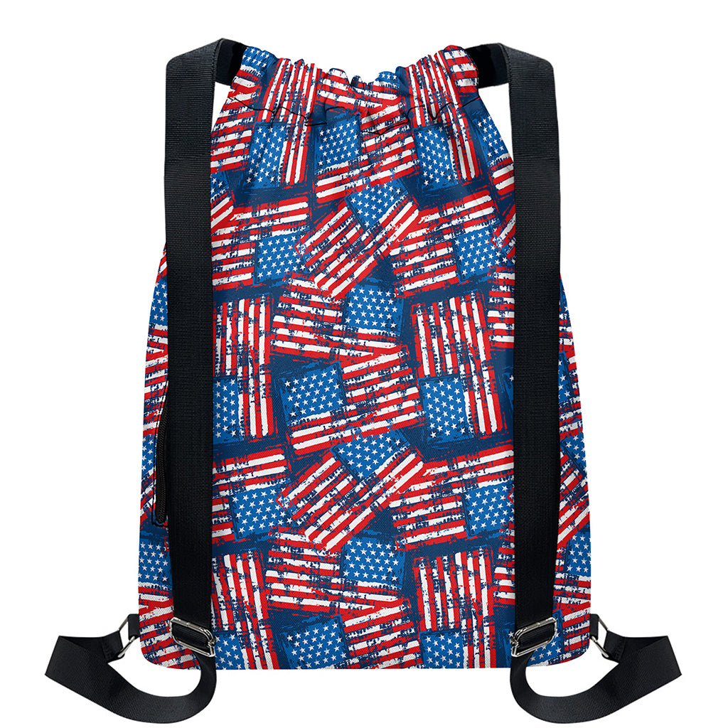Grunge American Flag Pattern Print Drawstring Backpack