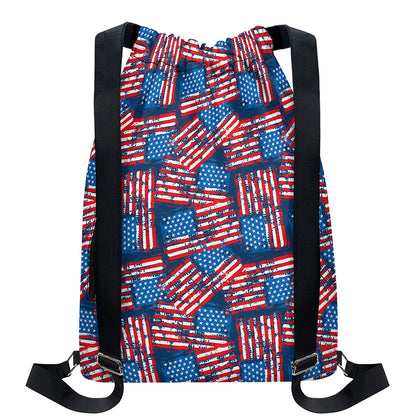 Grunge American Flag Pattern Print Drawstring Backpack