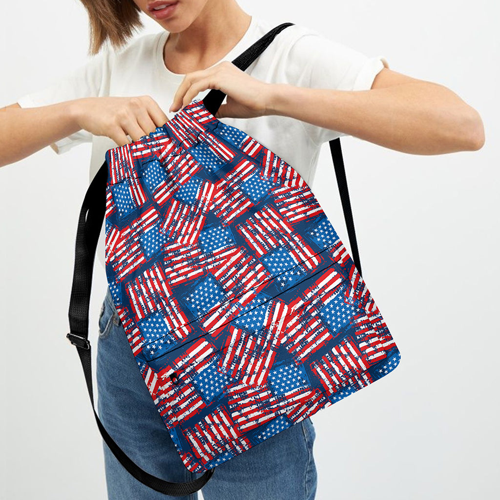 Grunge American Flag Pattern Print Drawstring Backpack
