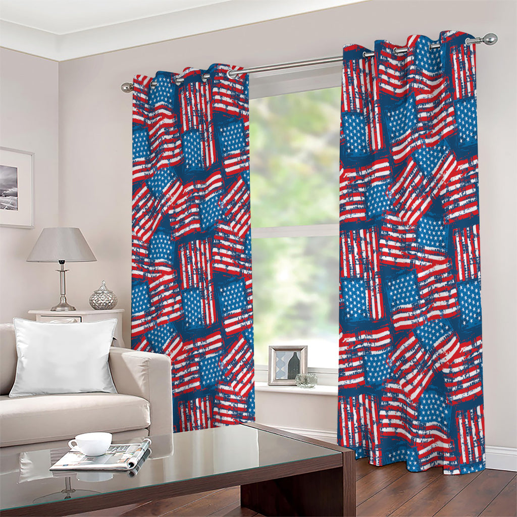 Grunge American Flag Pattern Print Extra Wide Grommet Curtains