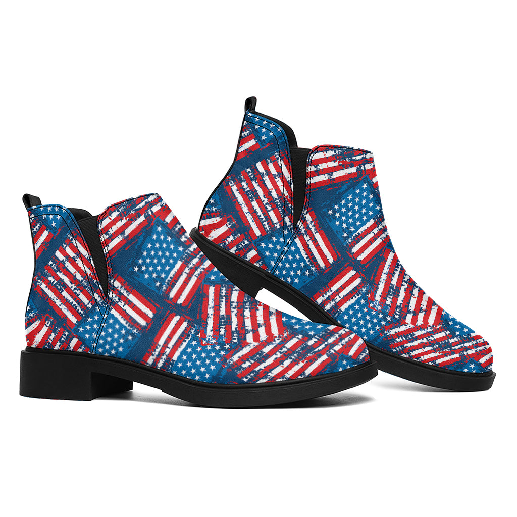 Grunge American Flag Pattern Print Flat Ankle Boots
