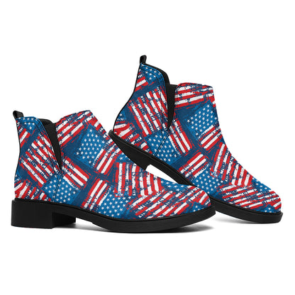 Grunge American Flag Pattern Print Flat Ankle Boots