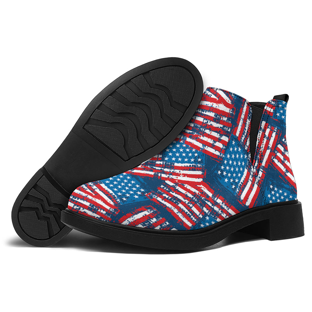 Grunge American Flag Pattern Print Flat Ankle Boots