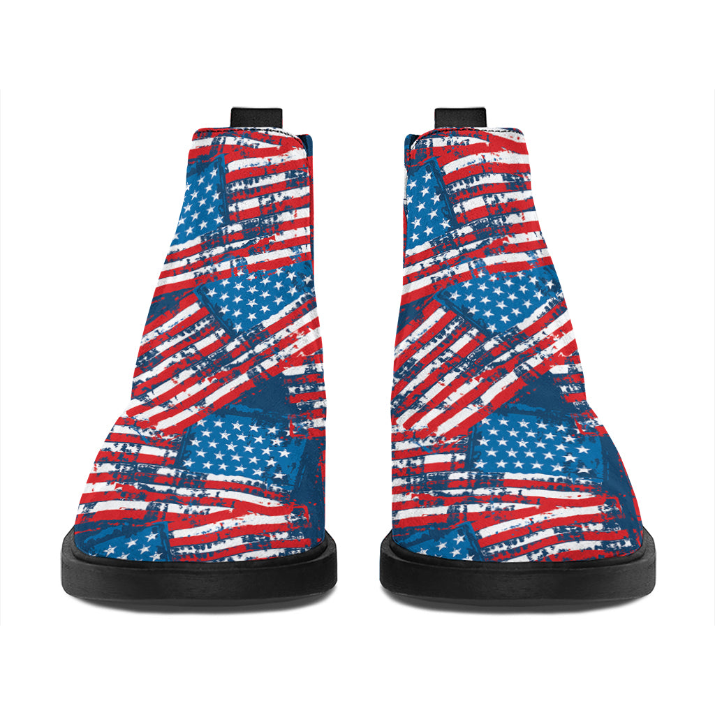 Grunge American Flag Pattern Print Flat Ankle Boots