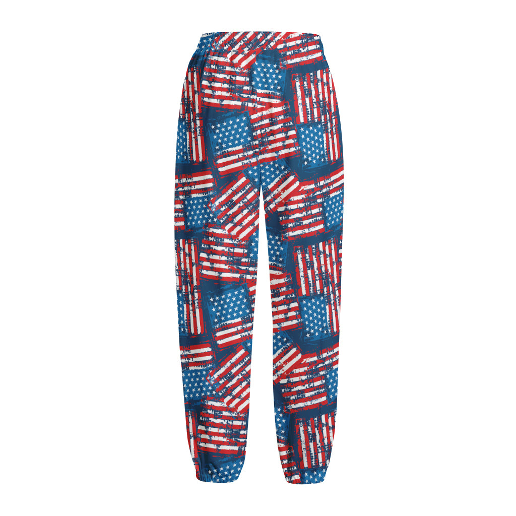 Grunge American Flag Pattern Print Fleece Lined Knit Pants