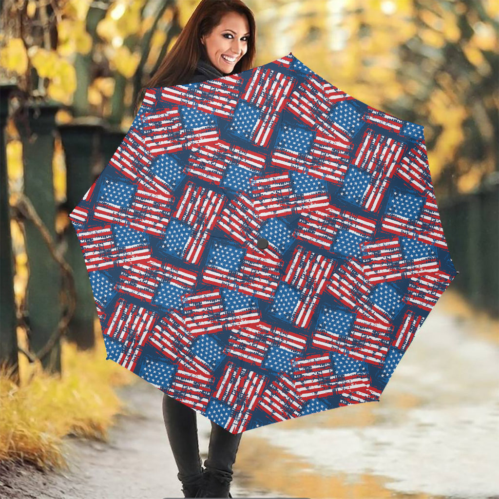 Grunge American Flag Pattern Print Foldable Umbrella