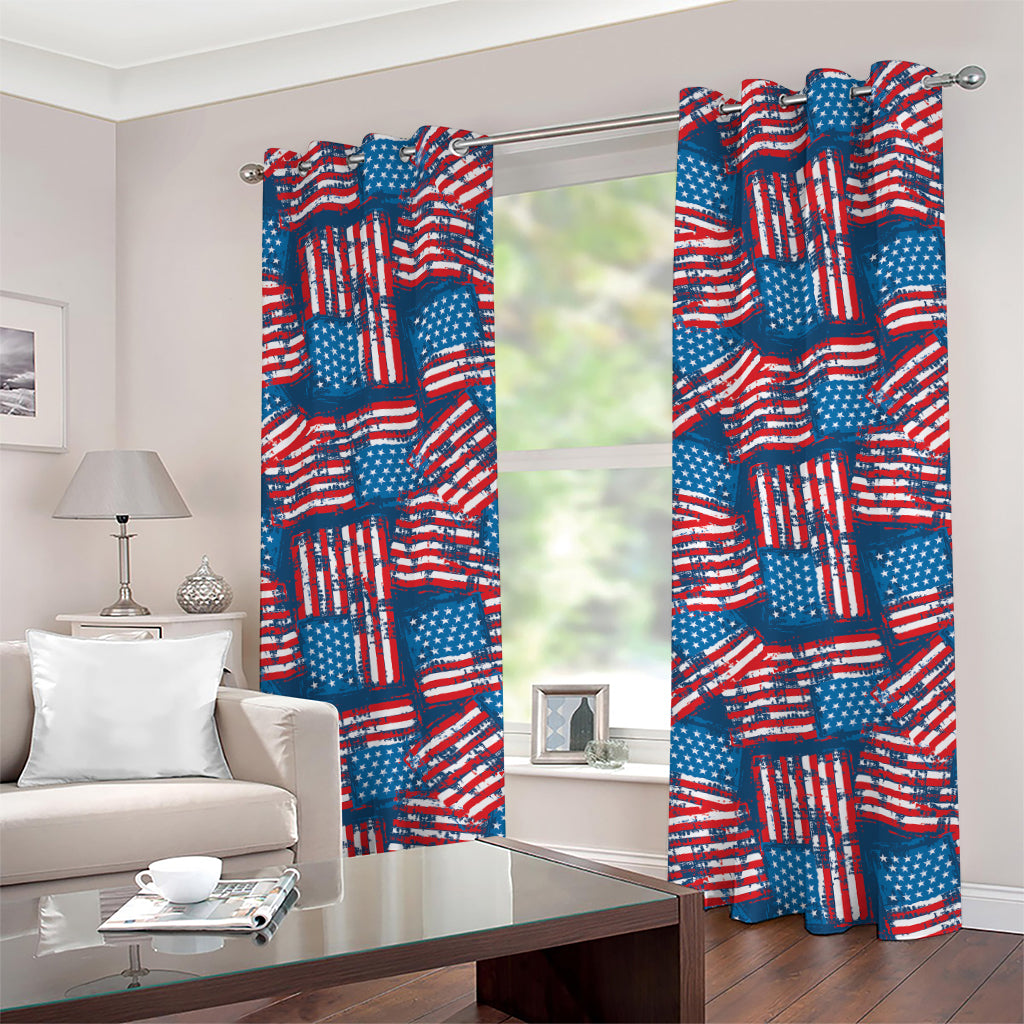 Grunge American Flag Pattern Print Grommet Curtains