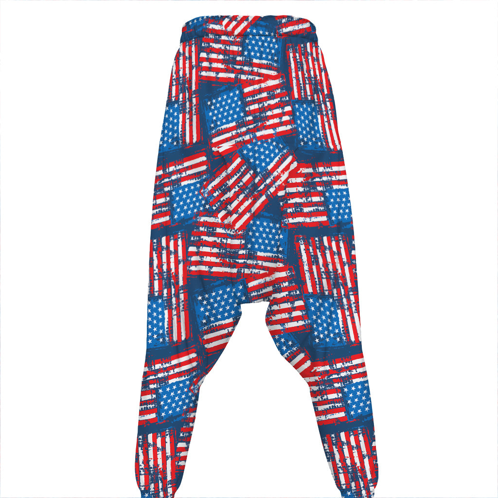 Grunge American Flag Pattern Print Hammer Pants