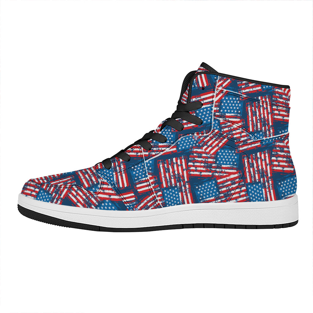 Grunge American Flag Pattern Print High Top Leather Sneakers