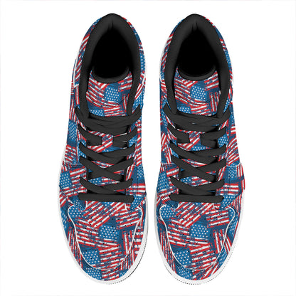 Grunge American Flag Pattern Print High Top Leather Sneakers