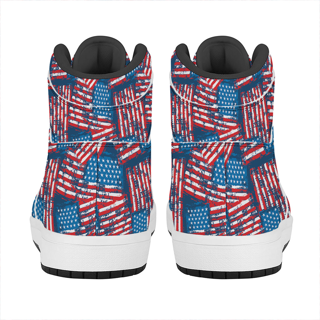 Grunge American Flag Pattern Print High Top Leather Sneakers