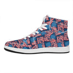 Grunge American Flag Pattern Print High Top Leather Sneakers