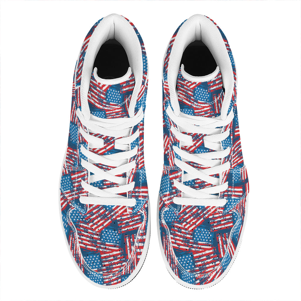 Grunge American Flag Pattern Print High Top Leather Sneakers