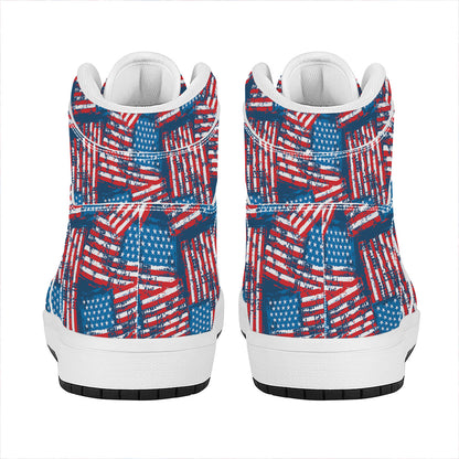 Grunge American Flag Pattern Print High Top Leather Sneakers