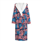 Grunge American Flag Pattern Print Hooded Bathrobe