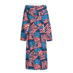 Grunge American Flag Pattern Print Hooded Bathrobe