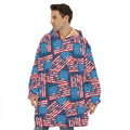 Grunge American Flag Pattern Print Hoodie Blanket